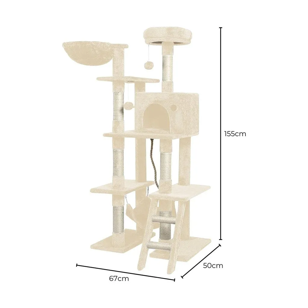 155cm Plush Cat Condo Tree w/ Sisal Posts & Platforms