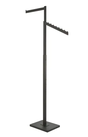 2-Way Rack, Rectangular Uprights, w 1 Straight Arm, 1 Waterfall Arm, Black