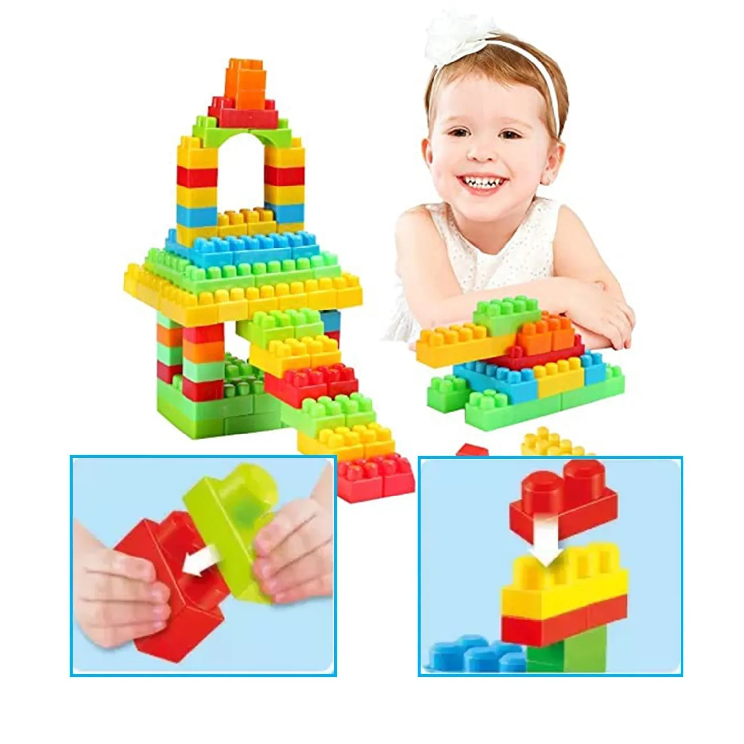 4431 Blocks Set for Kids, Play Fun and Learning Blocks for Kids Games for Children Block Game Puzzles Set Boys, Children (Multicolor, 120 Bricks Blocks)