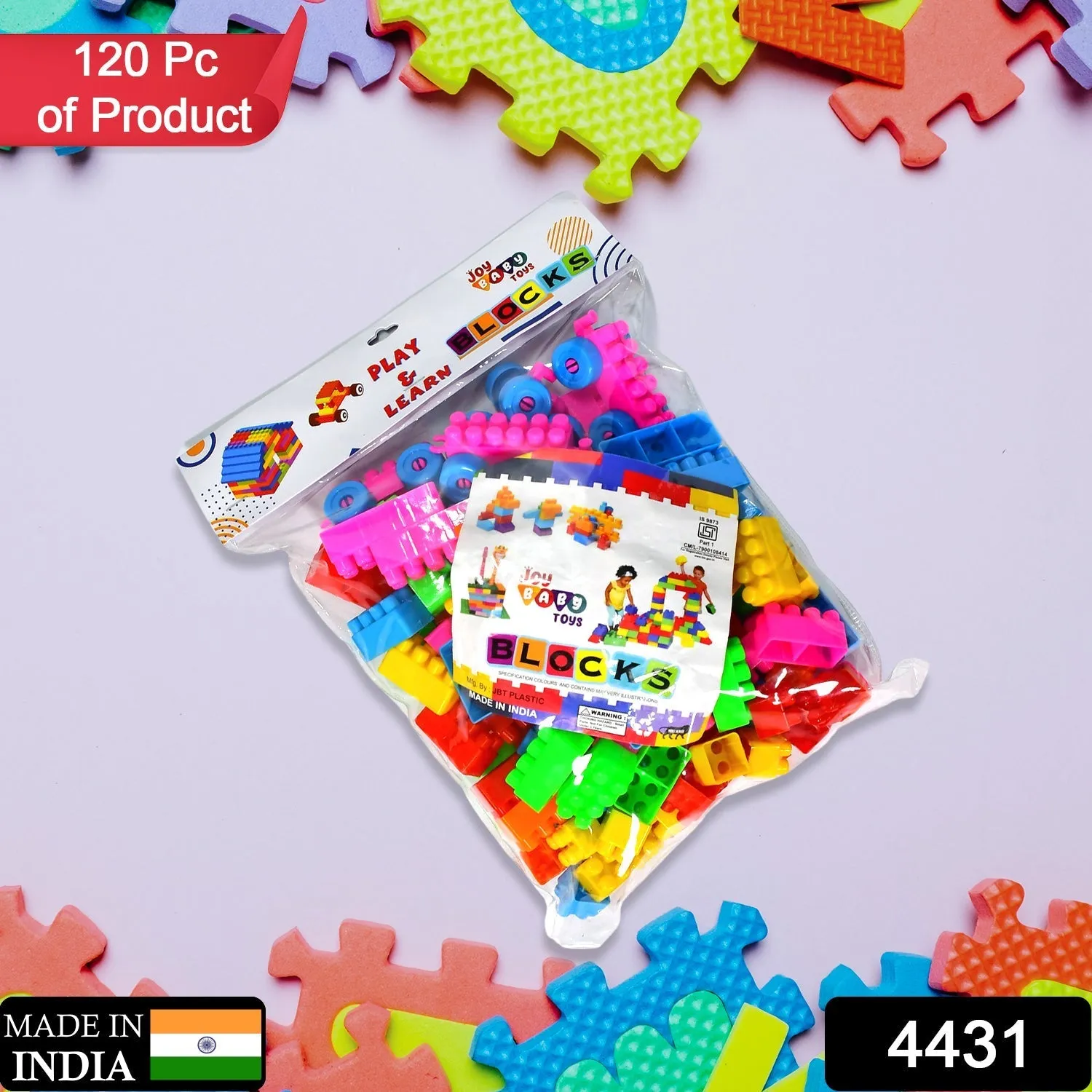 4431 Blocks Set for Kids, Play Fun and Learning Blocks for Kids Games for Children Block Game Puzzles Set Boys, Children (Multicolor, 120 Bricks Blocks)