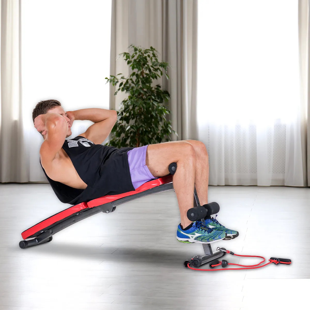 Adjustable Incline Sit-Up Bench with Resistance Bands - PowerTrain