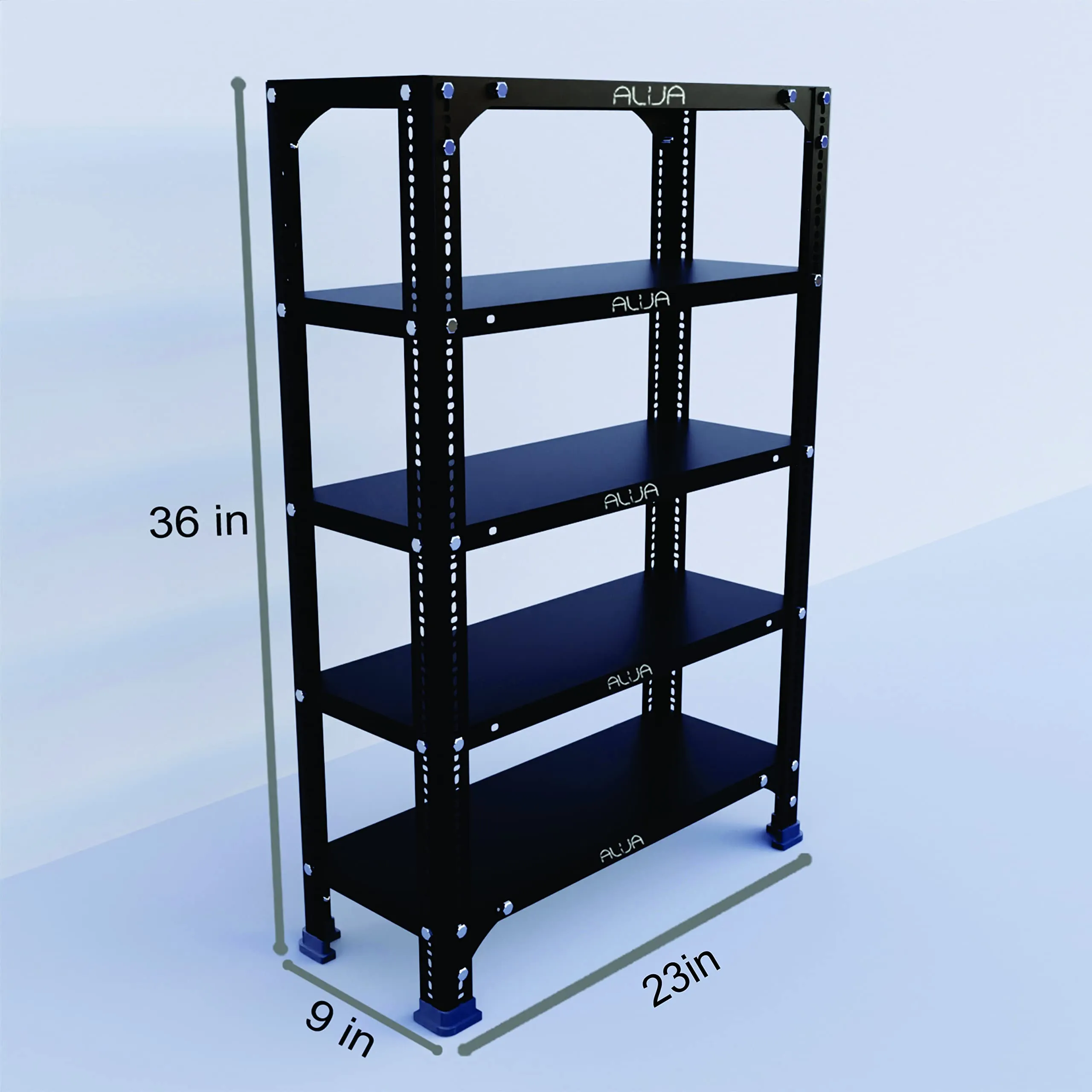 Alija?? Slotted Angle slim Shoe Rack (36 x 23 x 9 Inch) with 5 Shelves unit (24 Gauge) (Black), Metal