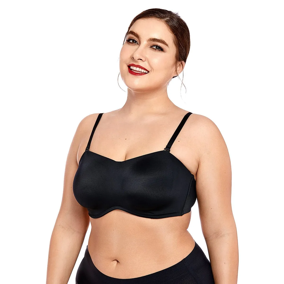 Bandeau Minimizer Seamless Underwire Black Strapless Bra