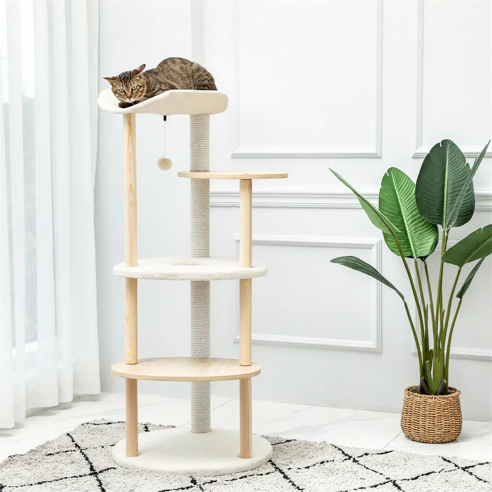 BEESCLOVER Multi-layer Cat Tree Modern Cat Tower Cat Scratching Post Jumping Platform Plush Hanging Ball