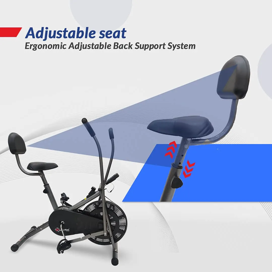 BU-201 Dual Action Air Bike/Exercise Bike for Home |Gym Cycle for Workout With Adjustable Cushioned Seat | Non-Slip Pedals | Fixed Handles Black Gym Bike