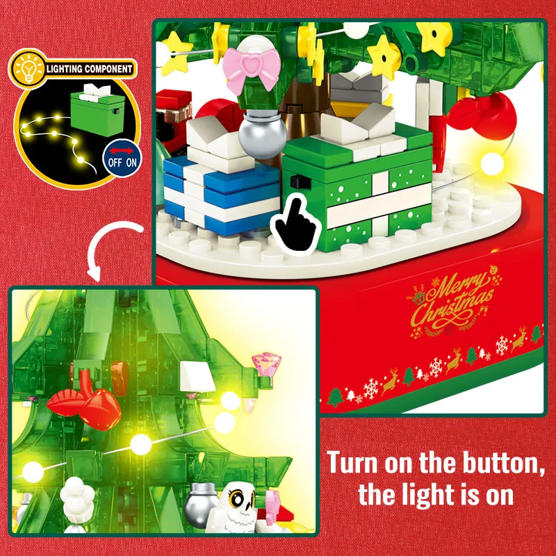 City Christmas Tree Rotating Music Box Building Blocks Friends Santa Claus LED Light Shining Xmas Bricks Toys For Children Girls