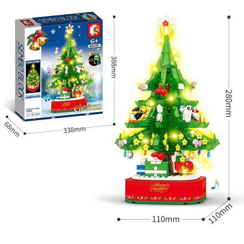 City Christmas Tree Rotating Music Box Building Blocks Friends Santa Claus LED Light Shining Xmas Bricks Toys For Children Girls