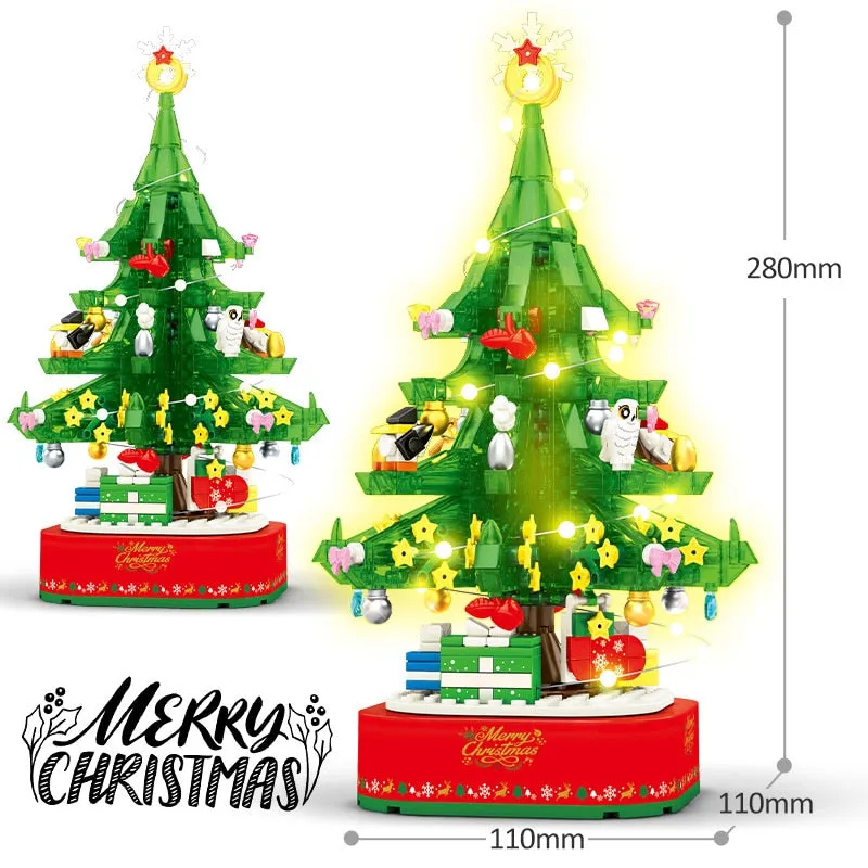 City Christmas Tree Rotating Music Box Building Blocks Friends Santa Claus LED Light Shining Xmas Bricks Toys For Children Girls