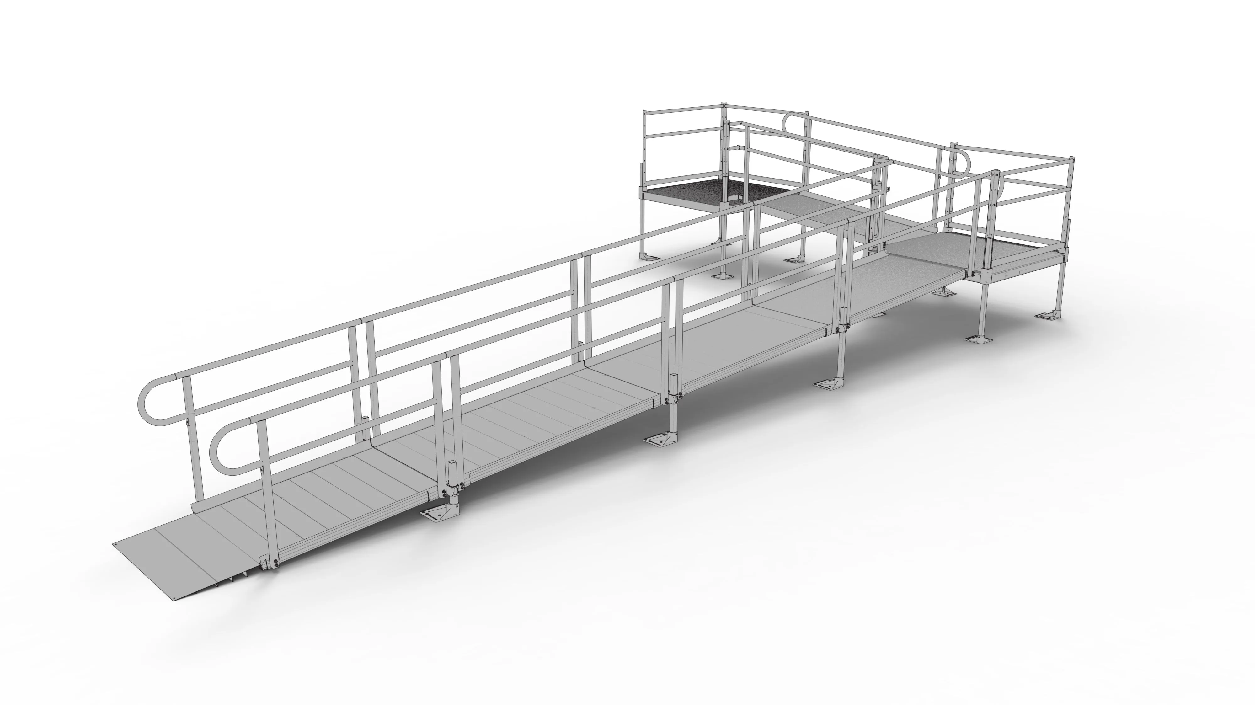 PATHWAY® ALUMINUM WHEELCHAIR RAMP KIT L-SHAPED WITH 4' PLATFORMS