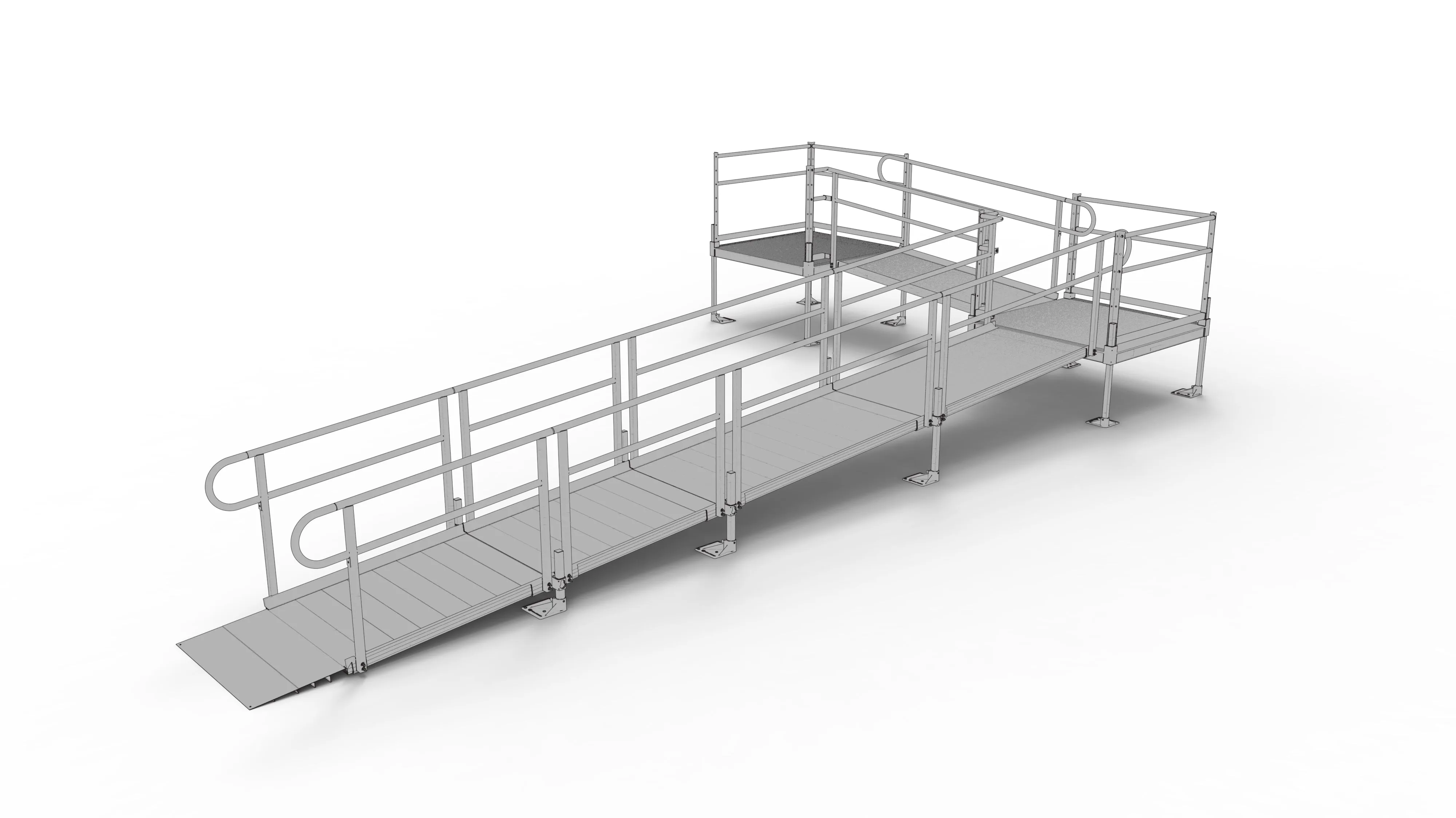 PATHWAY® ALUMINUM WHEELCHAIR RAMP KIT L-SHAPED WITH 4' PLATFORMS