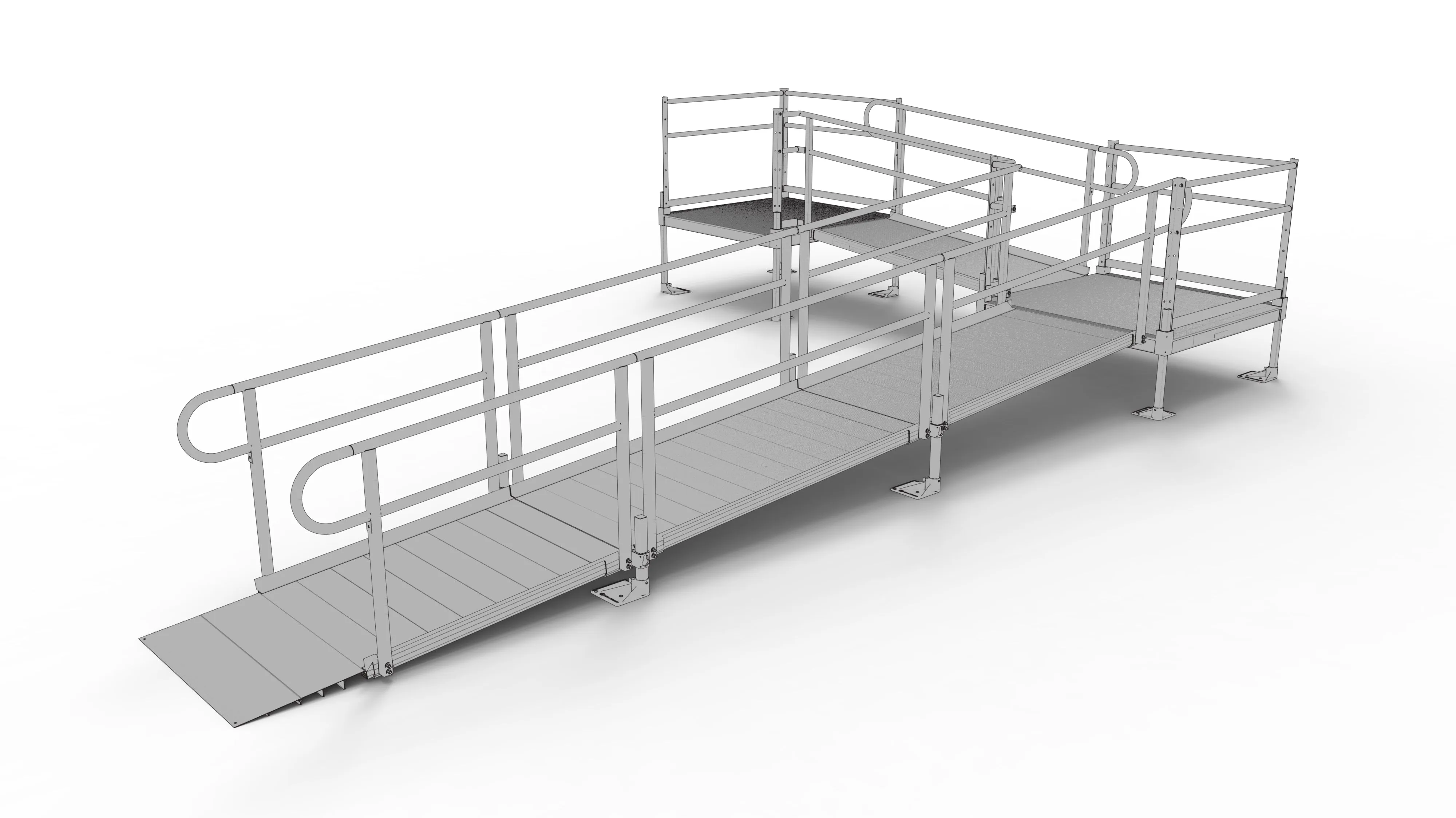 PATHWAY® ALUMINUM WHEELCHAIR RAMP KIT L-SHAPED WITH 4' PLATFORMS