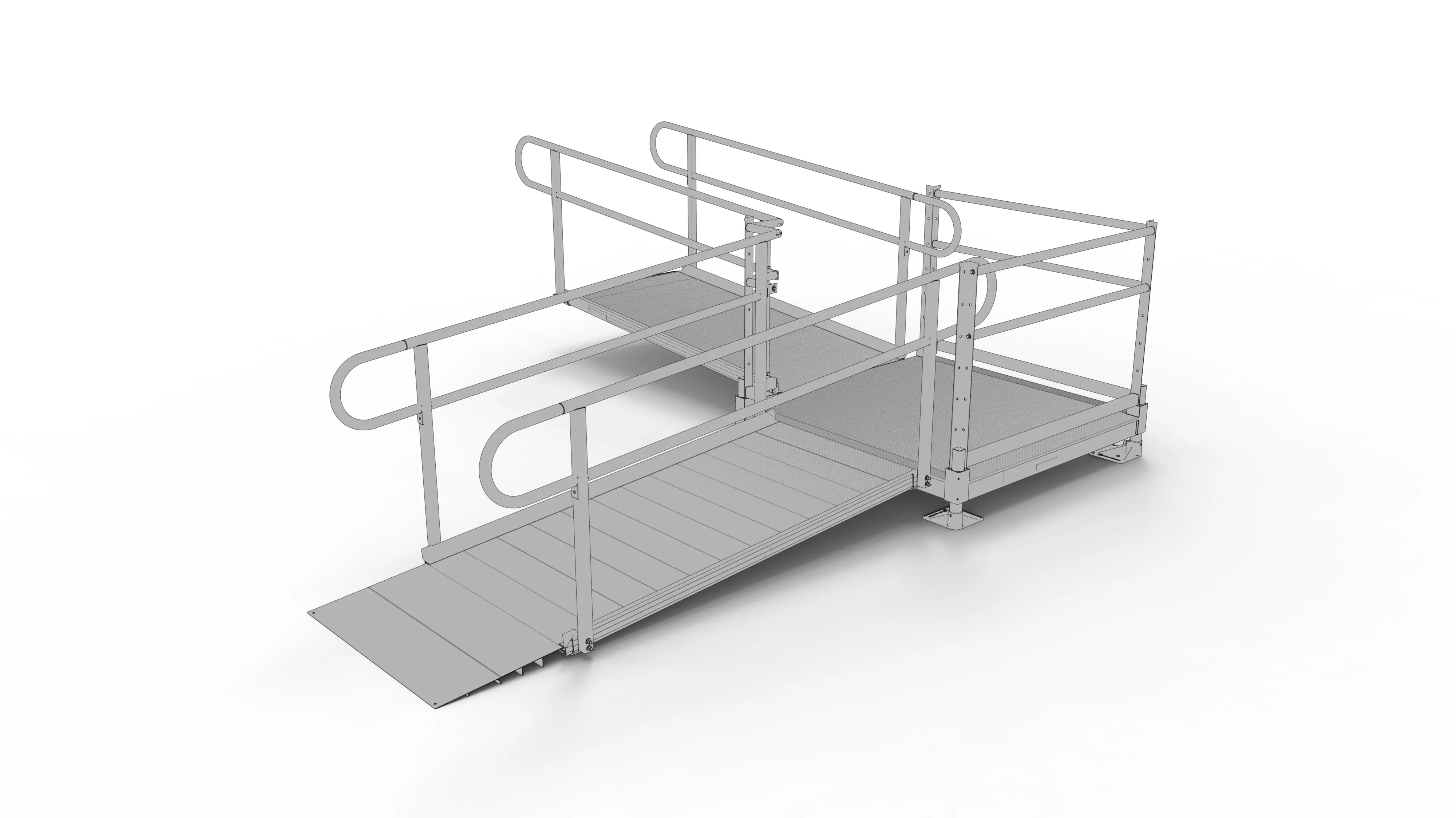 PATHWAY® ALUMINUM WHEELCHAIR RAMP KIT L-SHAPED WITH 4' PLATFORMS