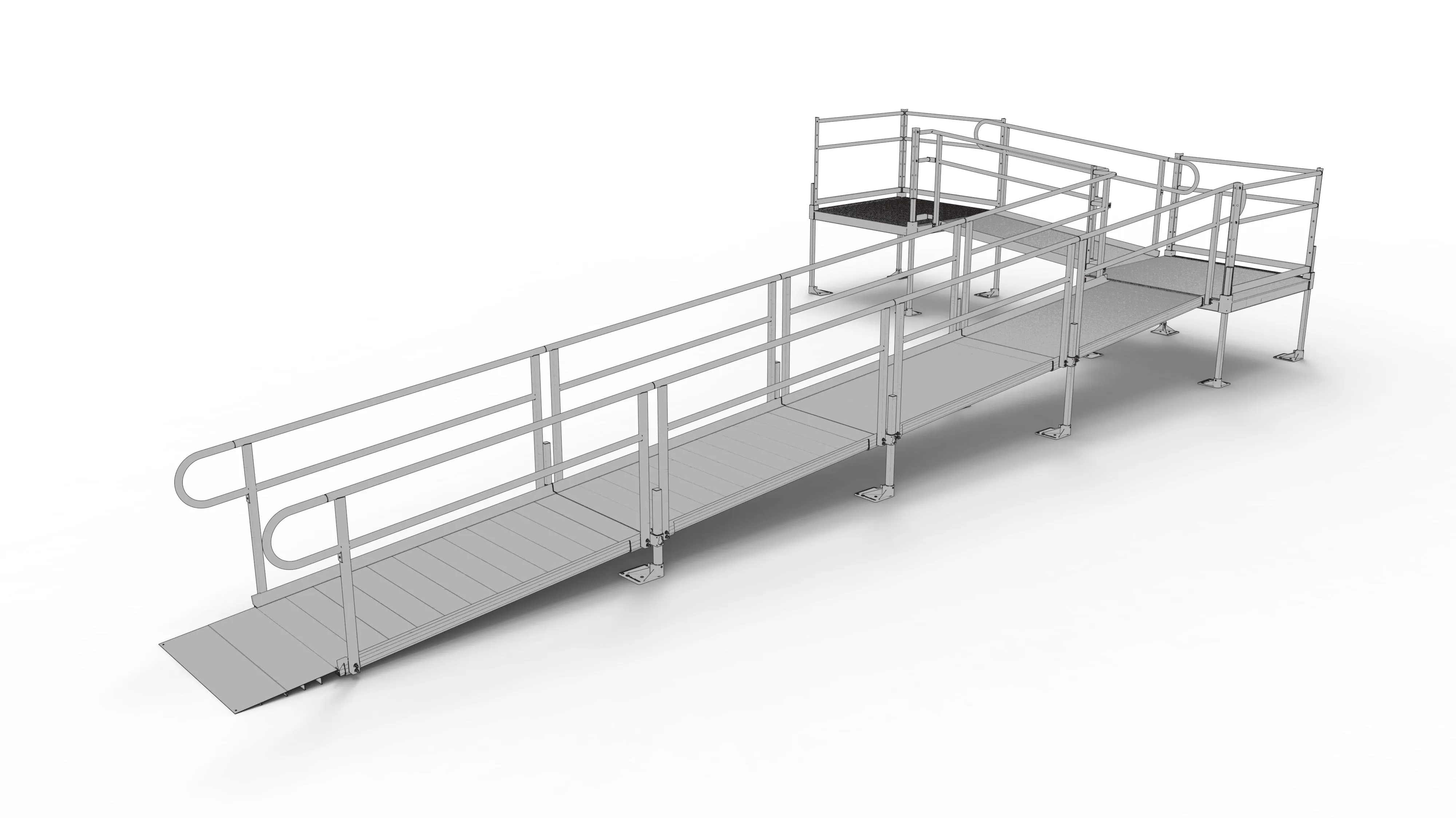 PATHWAY® ALUMINUM WHEELCHAIR RAMP KIT L-SHAPED WITH 4' PLATFORMS