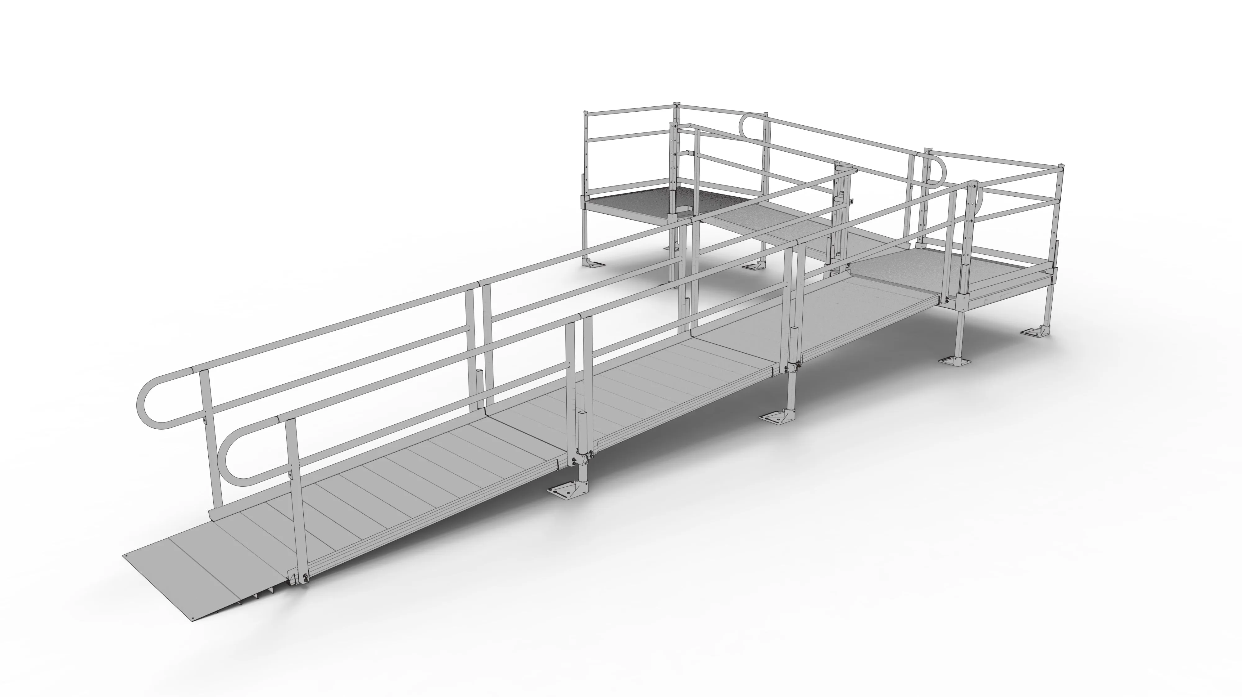 PATHWAY® ALUMINUM WHEELCHAIR RAMP KIT L-SHAPED WITH 4' PLATFORMS