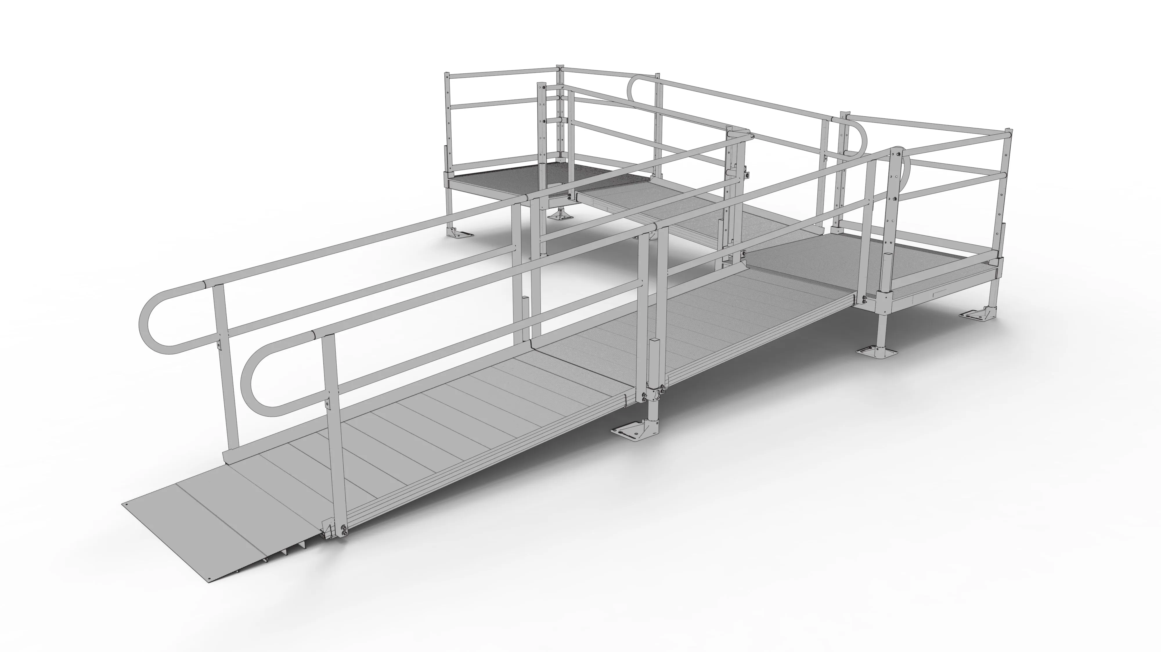 PATHWAY® ALUMINUM WHEELCHAIR RAMP KIT L-SHAPED WITH 4' PLATFORMS