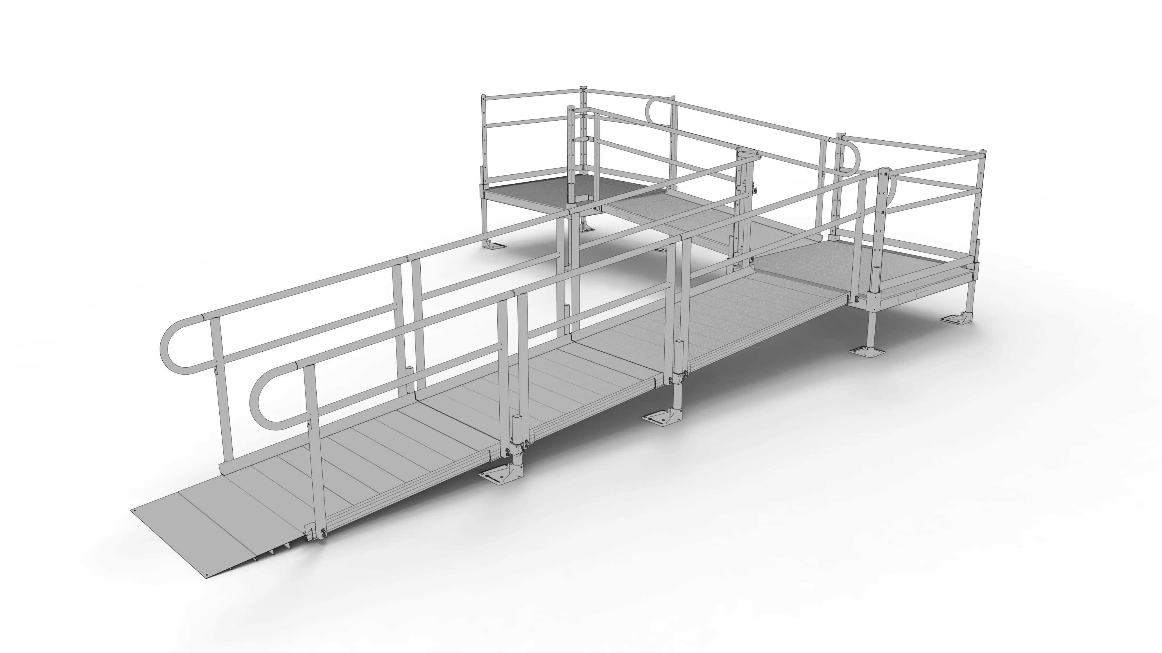 PATHWAY® ALUMINUM WHEELCHAIR RAMP KIT L-SHAPED WITH 4' PLATFORMS