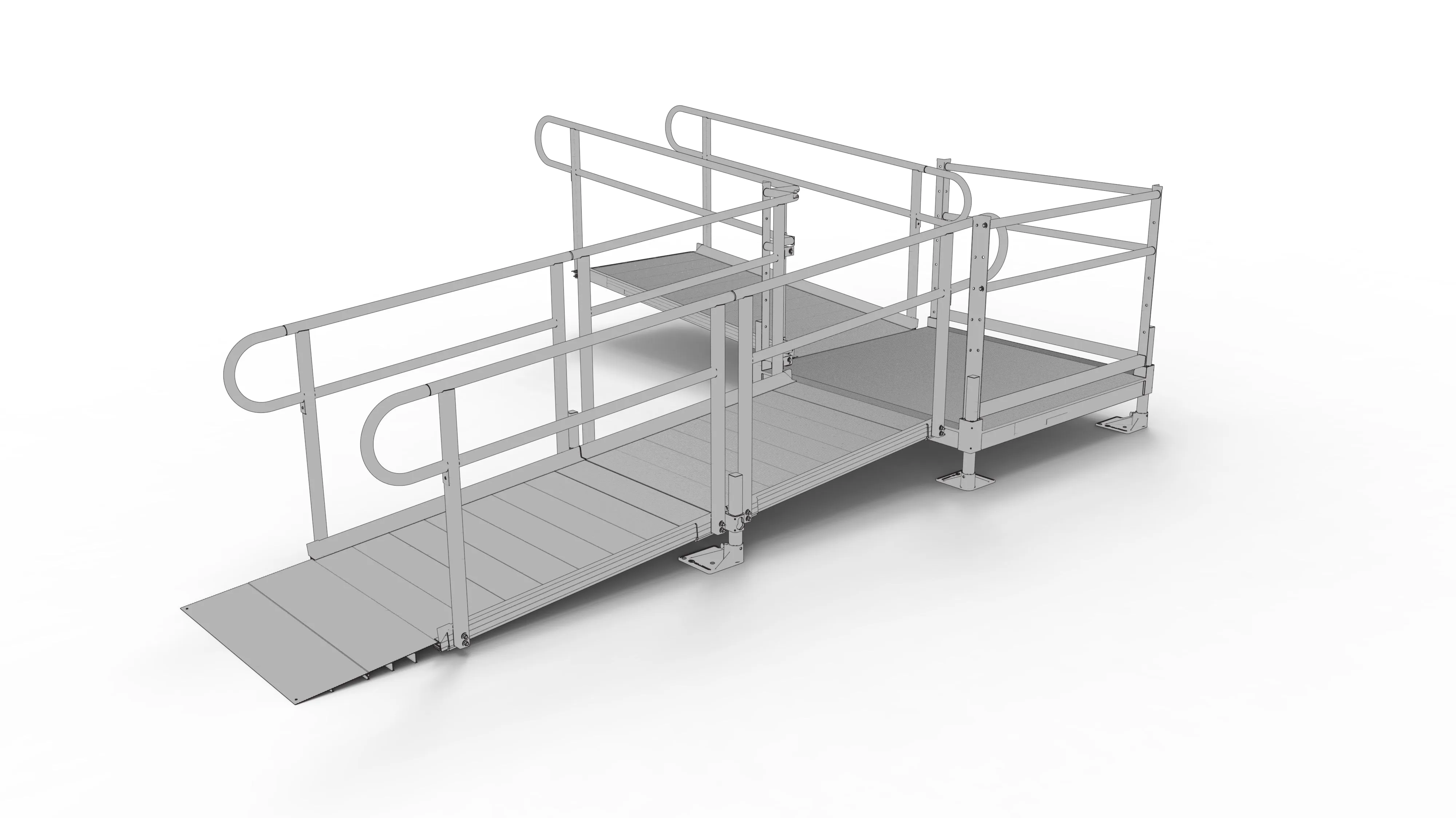 PATHWAY® ALUMINUM WHEELCHAIR RAMP KIT L-SHAPED WITH 4' PLATFORMS