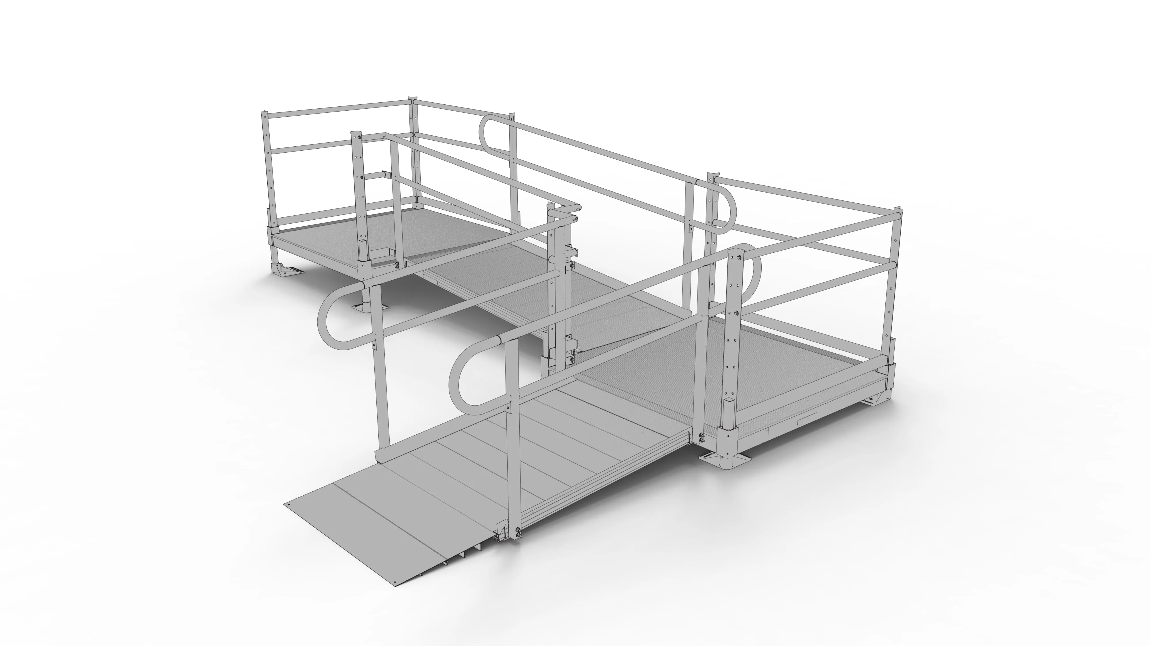 PATHWAY® ALUMINUM WHEELCHAIR RAMP KIT L-SHAPED WITH 4' PLATFORMS