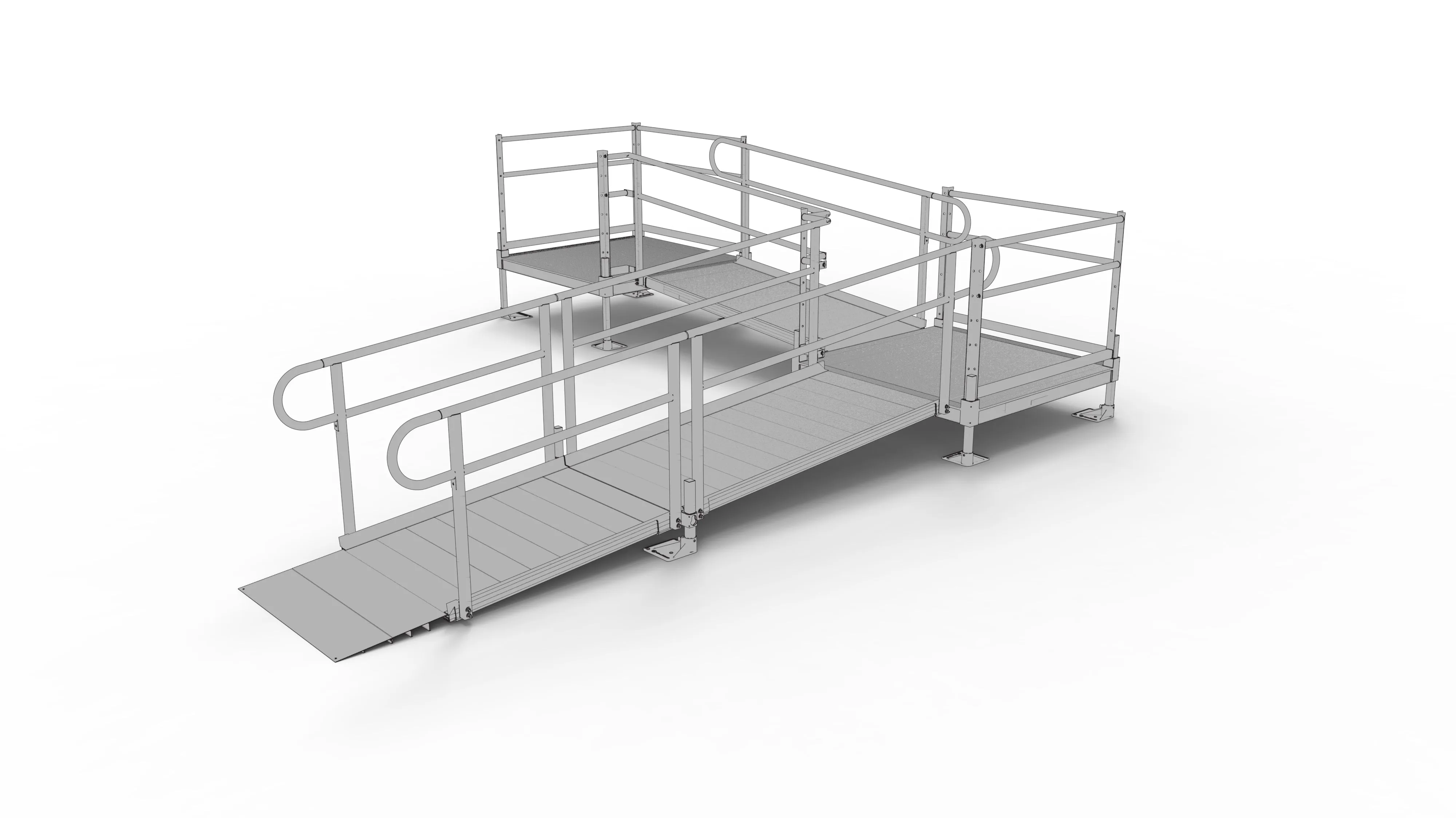 PATHWAY® ALUMINUM WHEELCHAIR RAMP KIT L-SHAPED WITH 4' PLATFORMS