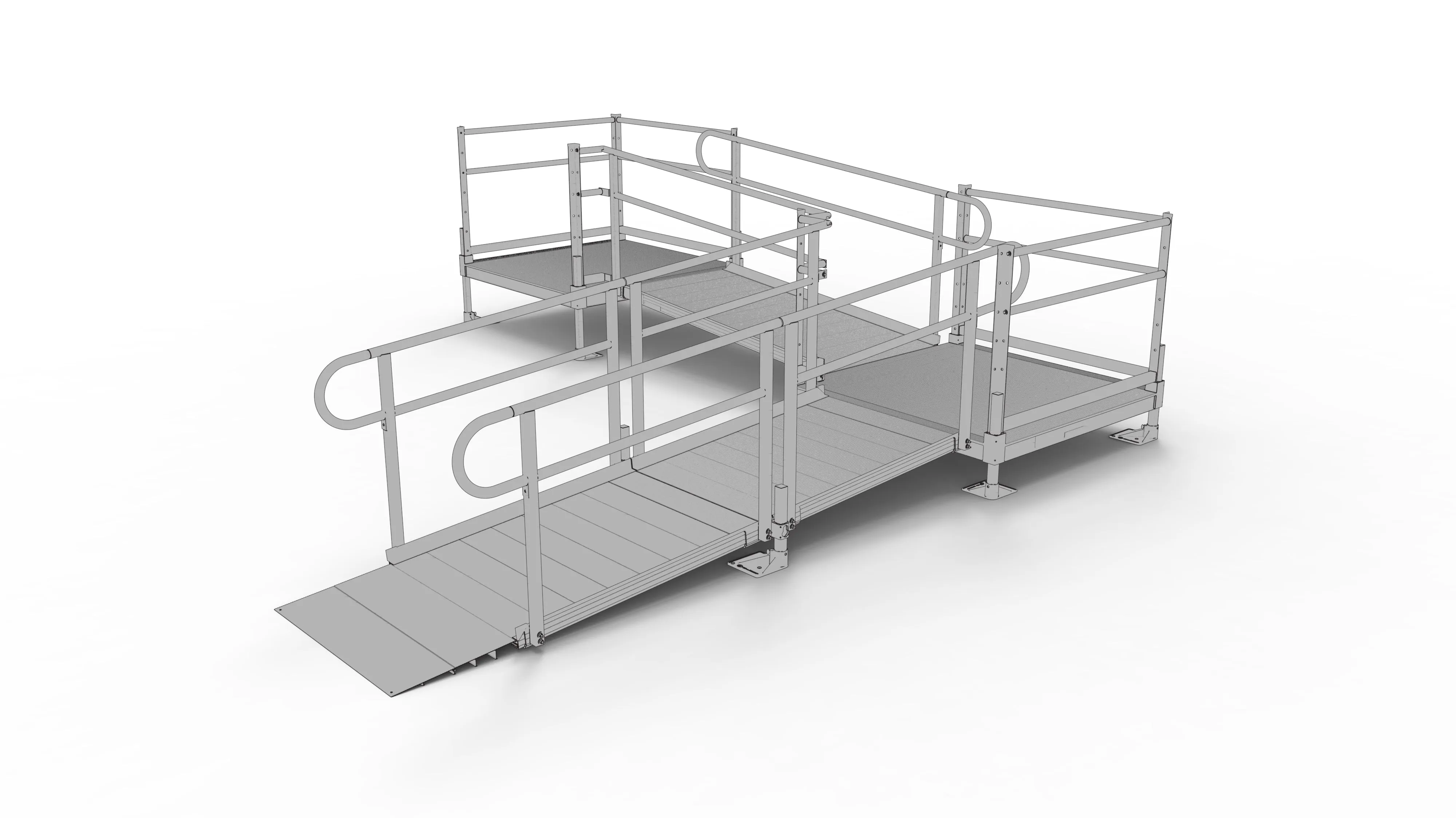 PATHWAY® ALUMINUM WHEELCHAIR RAMP KIT L-SHAPED WITH 4' PLATFORMS