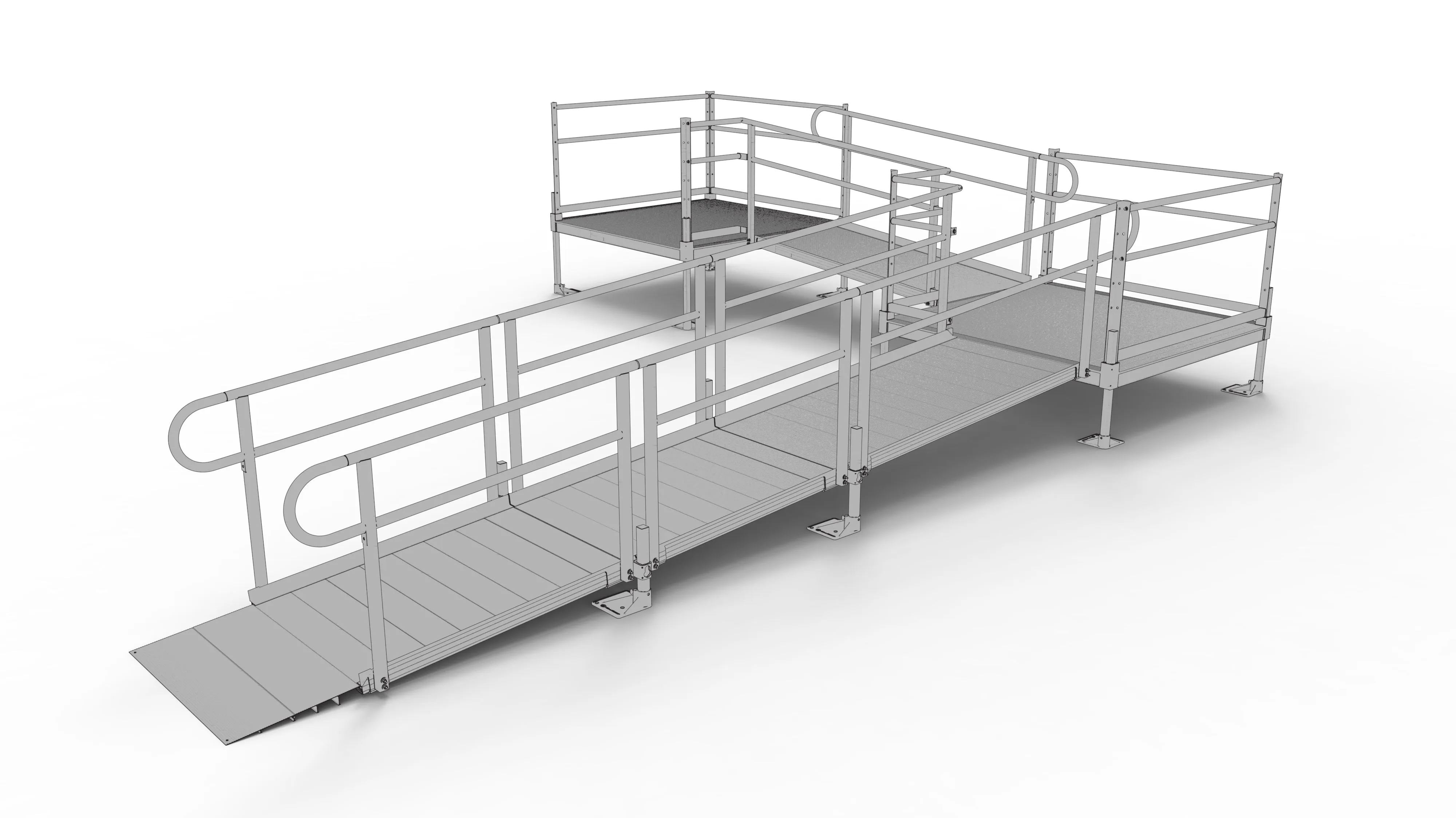 PATHWAY® ALUMINUM WHEELCHAIR RAMP KIT L-SHAPED WITH 5' PLATFORMS