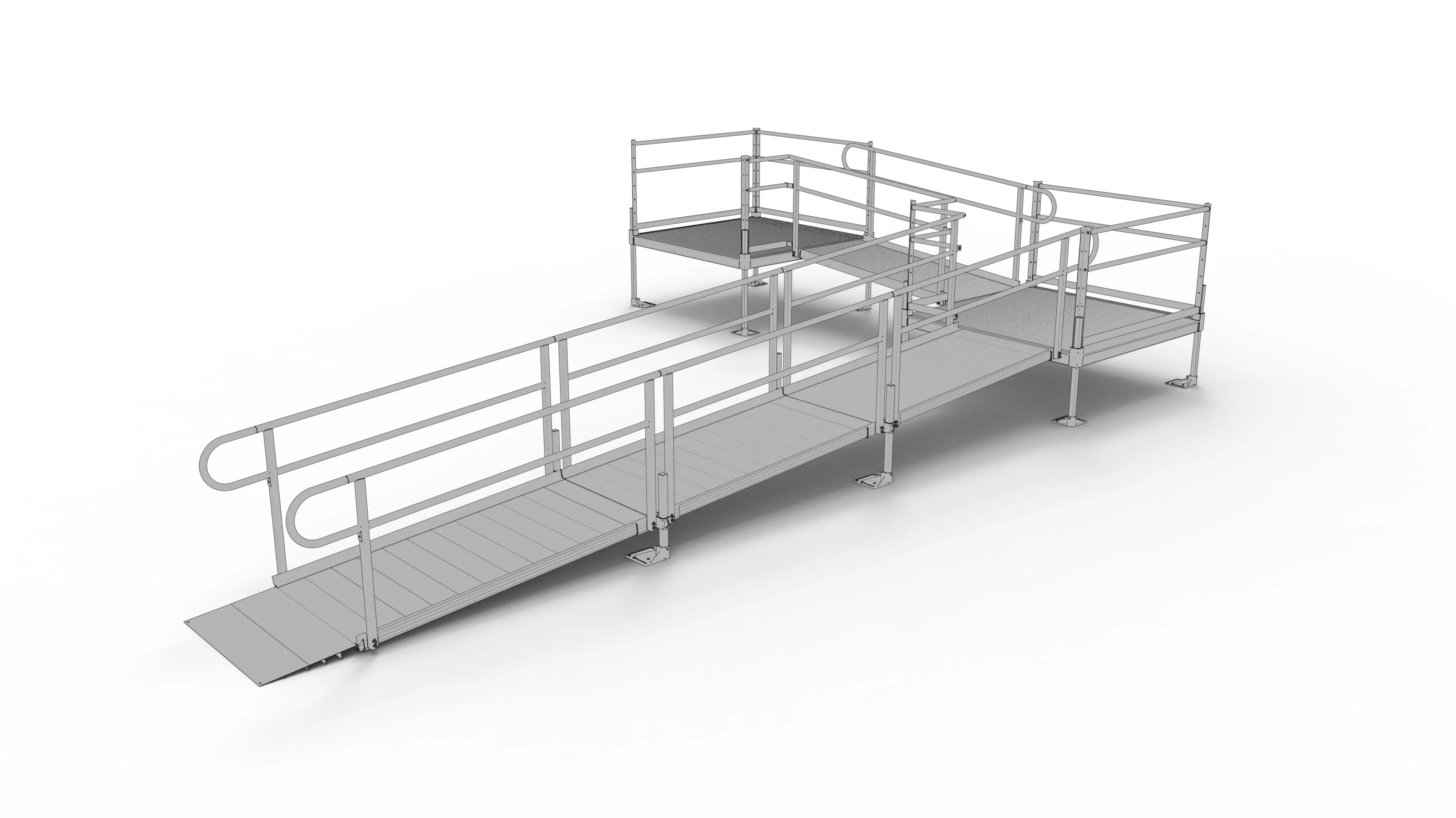 PATHWAY® ALUMINUM WHEELCHAIR RAMP KIT L-SHAPED WITH 5' PLATFORMS