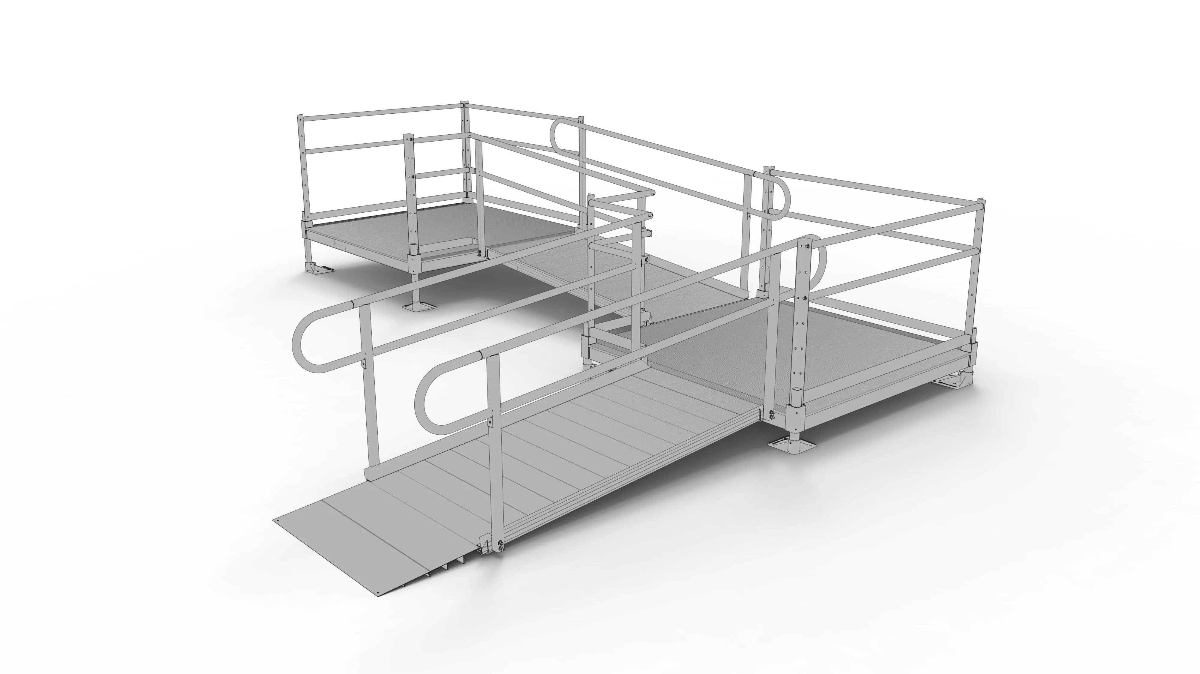 PATHWAY® ALUMINUM WHEELCHAIR RAMP KIT L-SHAPED WITH 5' PLATFORMS