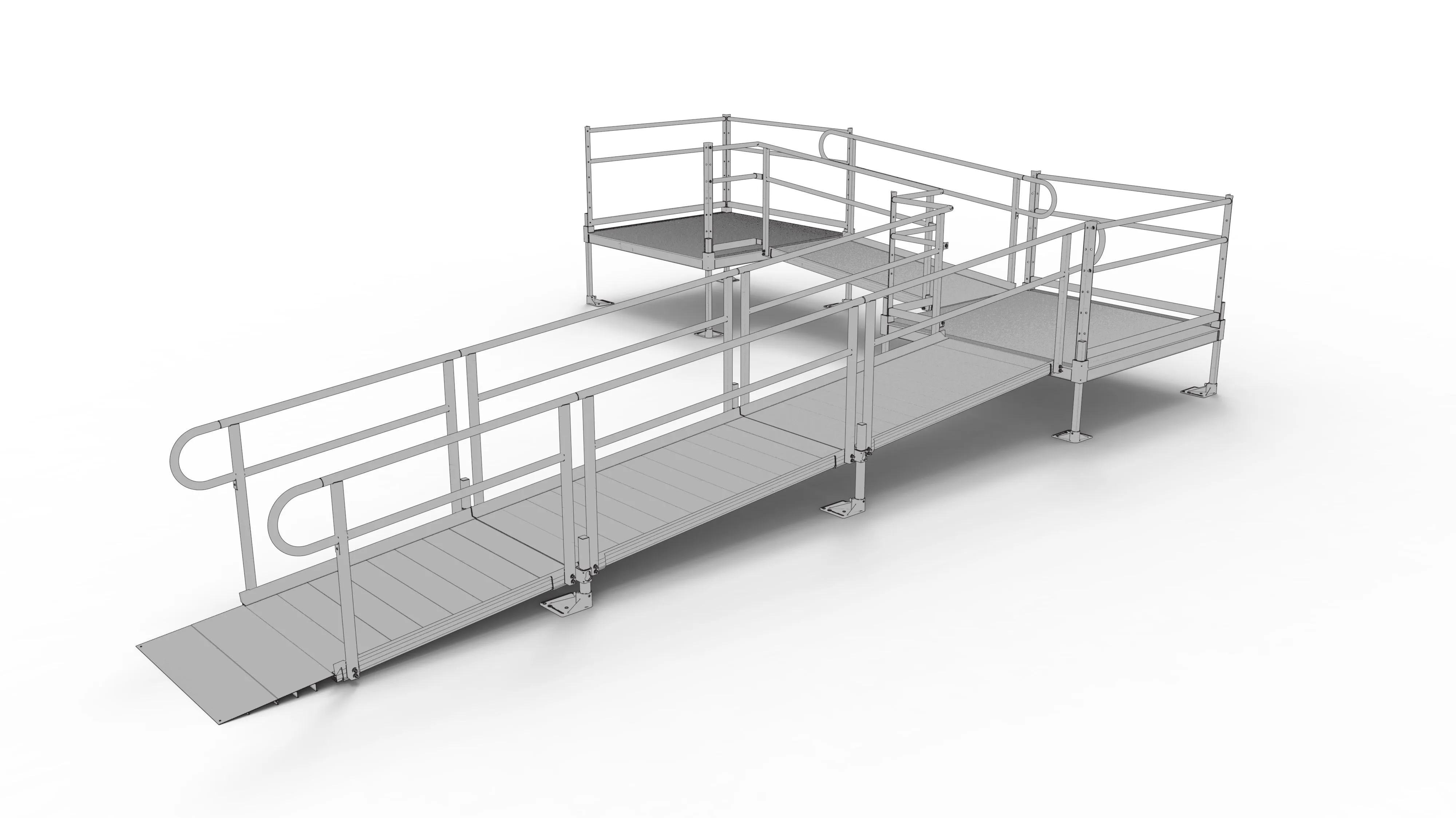 PATHWAY® ALUMINUM WHEELCHAIR RAMP KIT L-SHAPED WITH 5' PLATFORMS