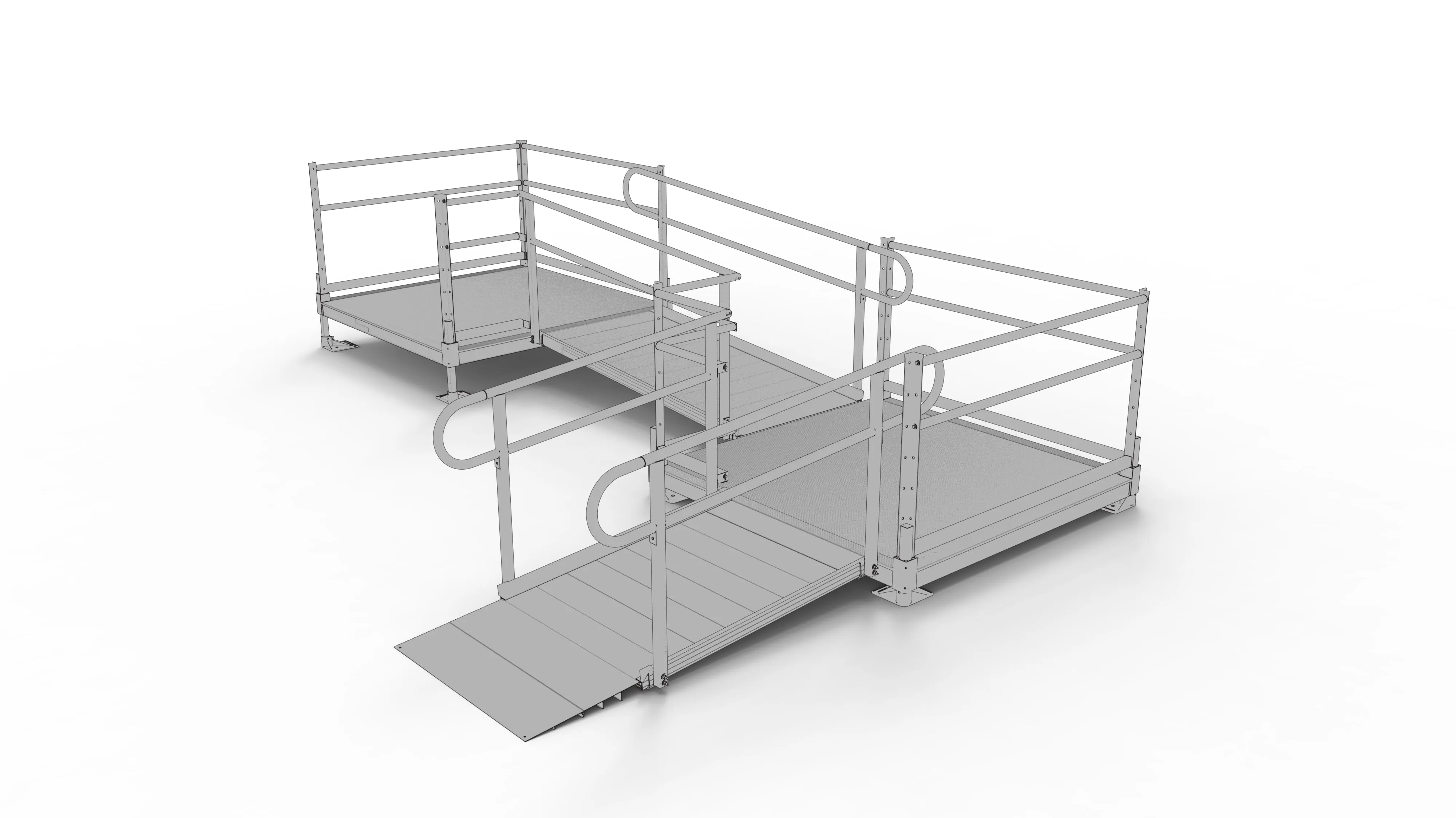 PATHWAY® ALUMINUM WHEELCHAIR RAMP KIT L-SHAPED WITH 5' PLATFORMS