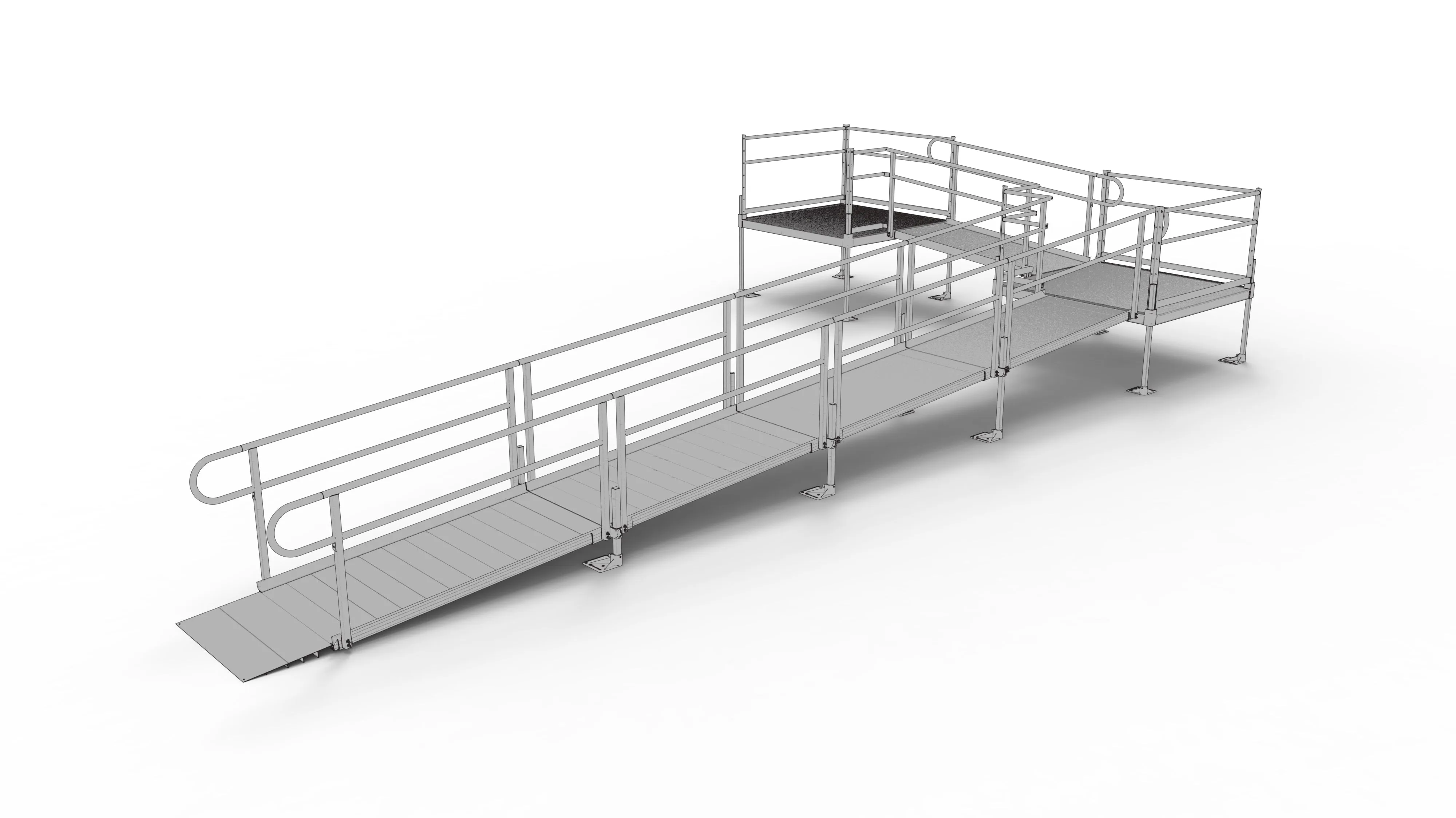 PATHWAY® ALUMINUM WHEELCHAIR RAMP KIT L-SHAPED WITH 5' PLATFORMS