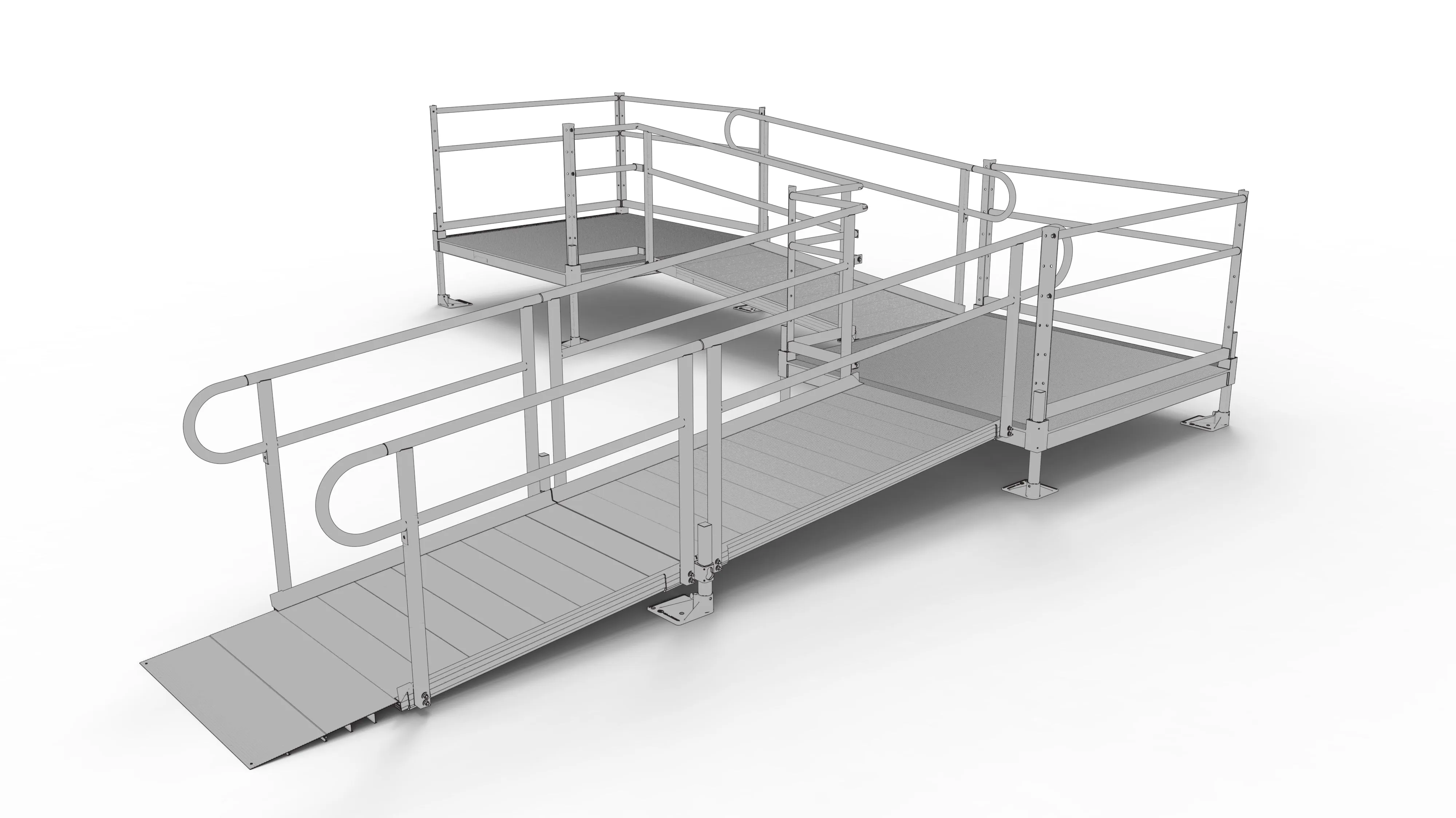 PATHWAY® ALUMINUM WHEELCHAIR RAMP KIT L-SHAPED WITH 5' PLATFORMS