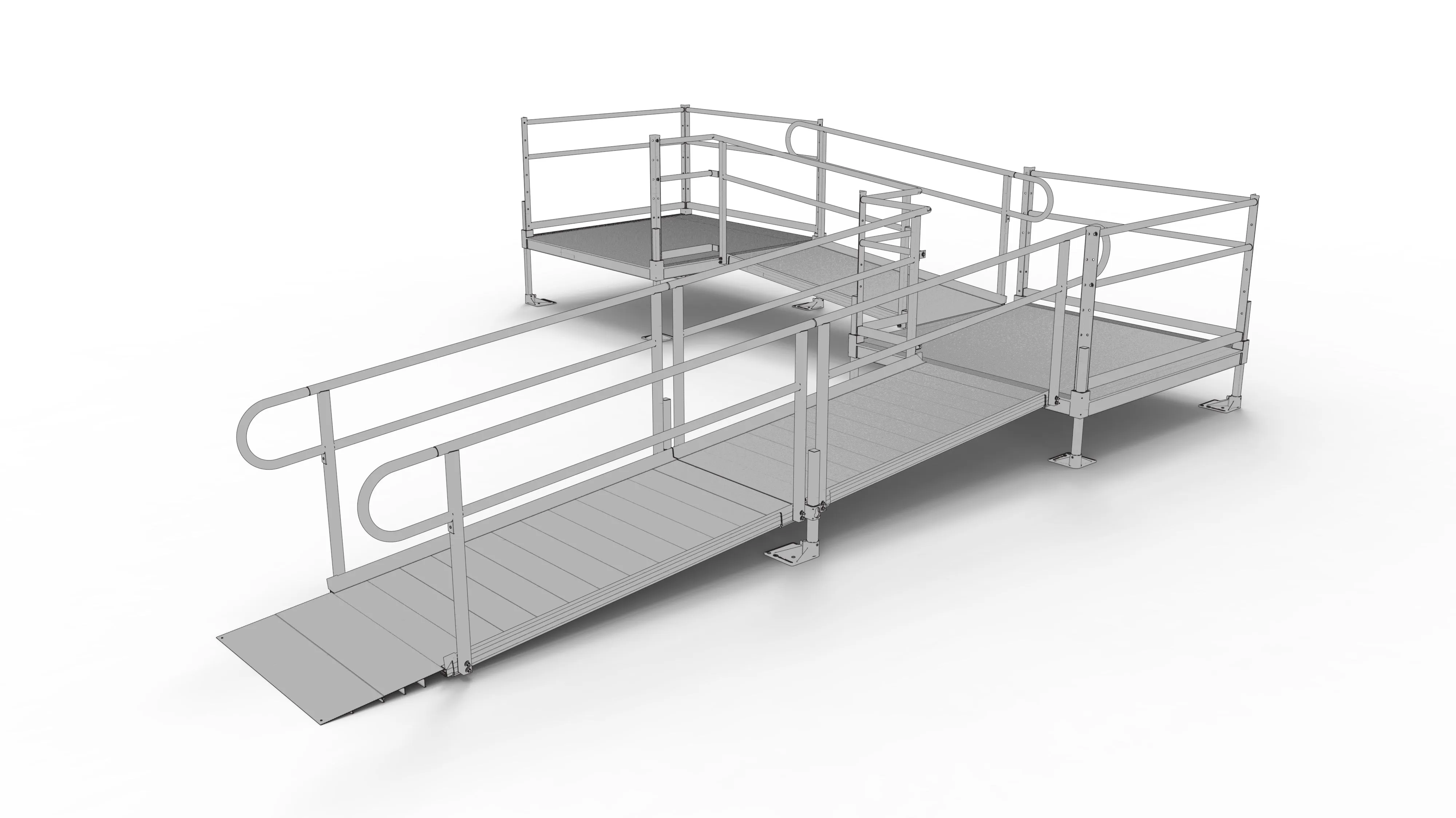 PATHWAY® ALUMINUM WHEELCHAIR RAMP KIT L-SHAPED WITH 5' PLATFORMS