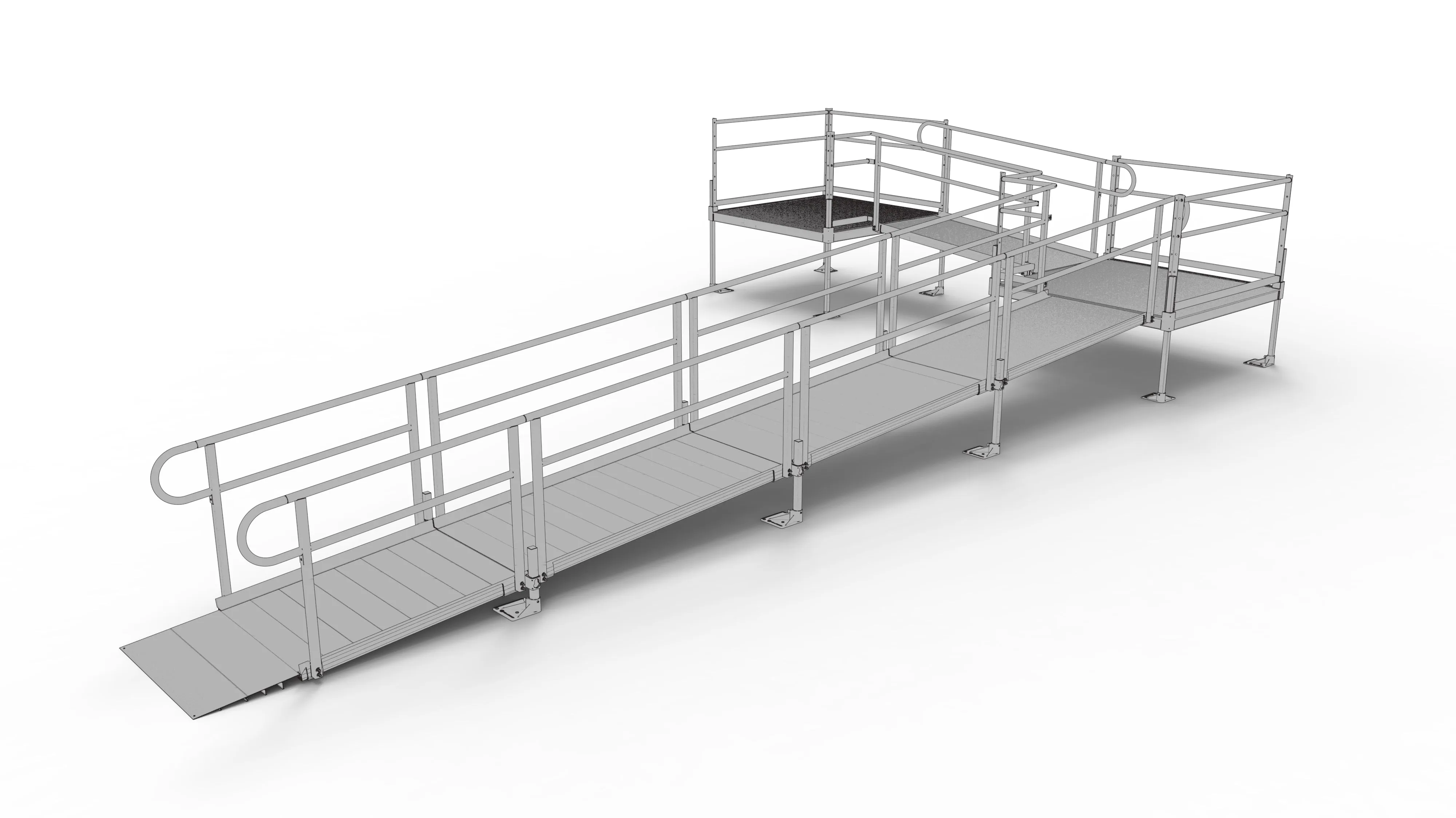 PATHWAY® ALUMINUM WHEELCHAIR RAMP KIT L-SHAPED WITH 5' PLATFORMS