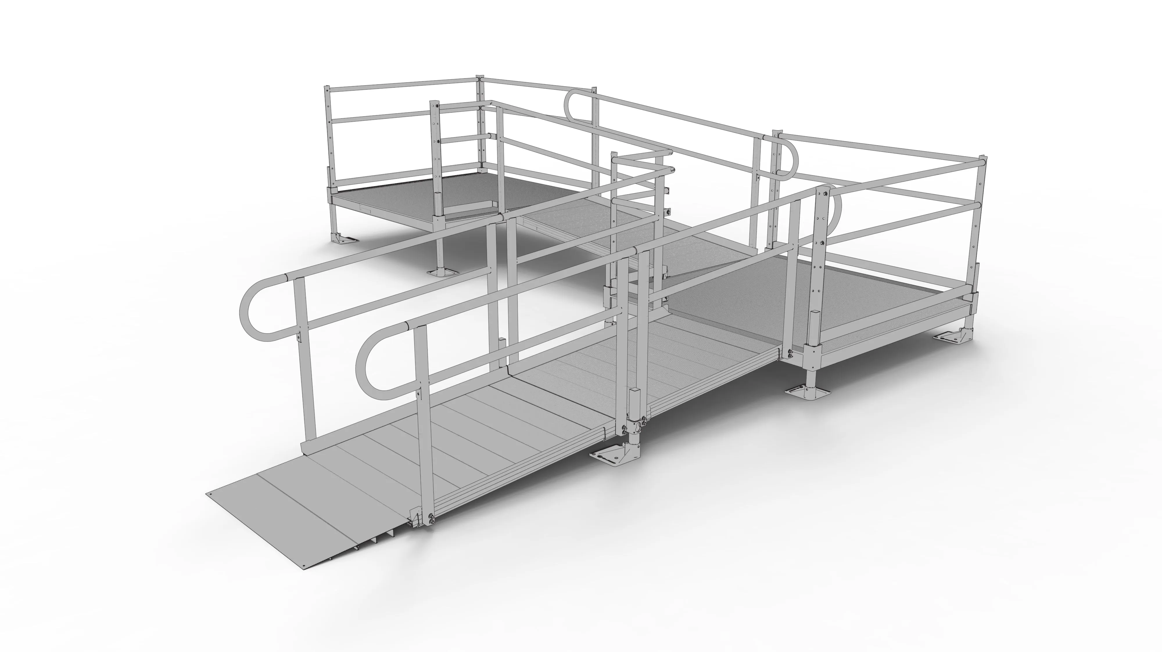 PATHWAY® ALUMINUM WHEELCHAIR RAMP KIT L-SHAPED WITH 5' PLATFORMS