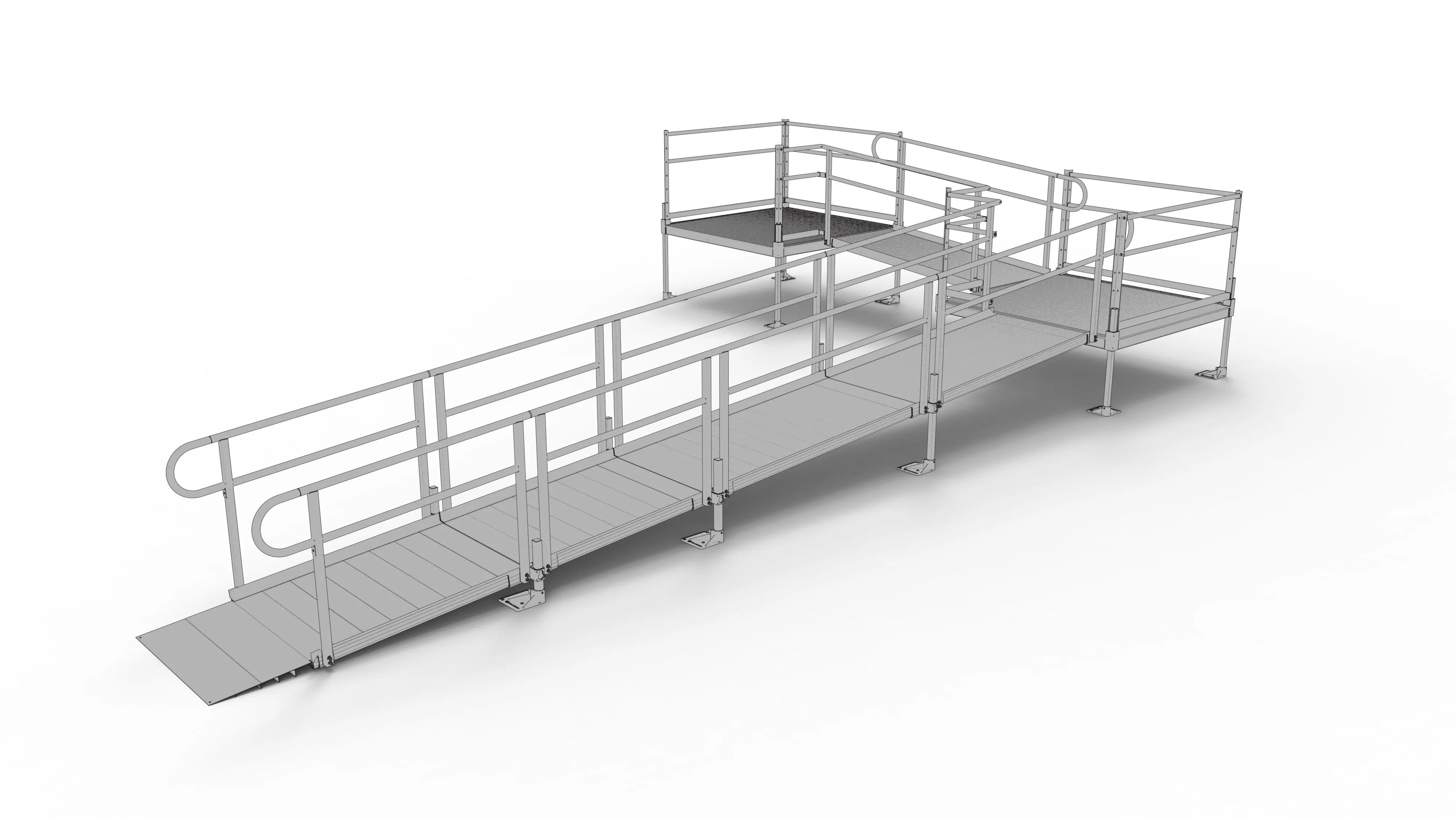 PATHWAY® ALUMINUM WHEELCHAIR RAMP KIT L-SHAPED WITH 5' PLATFORMS