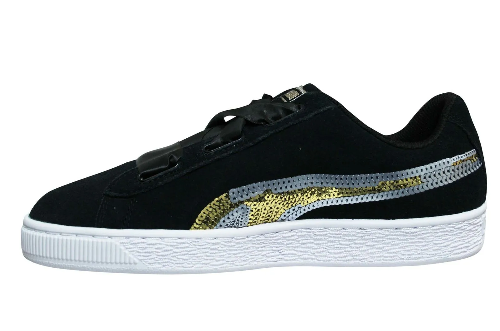 Puma Suede Heart Trailblazer SQN Black Low Lace Up Junior Trainers 368953 02