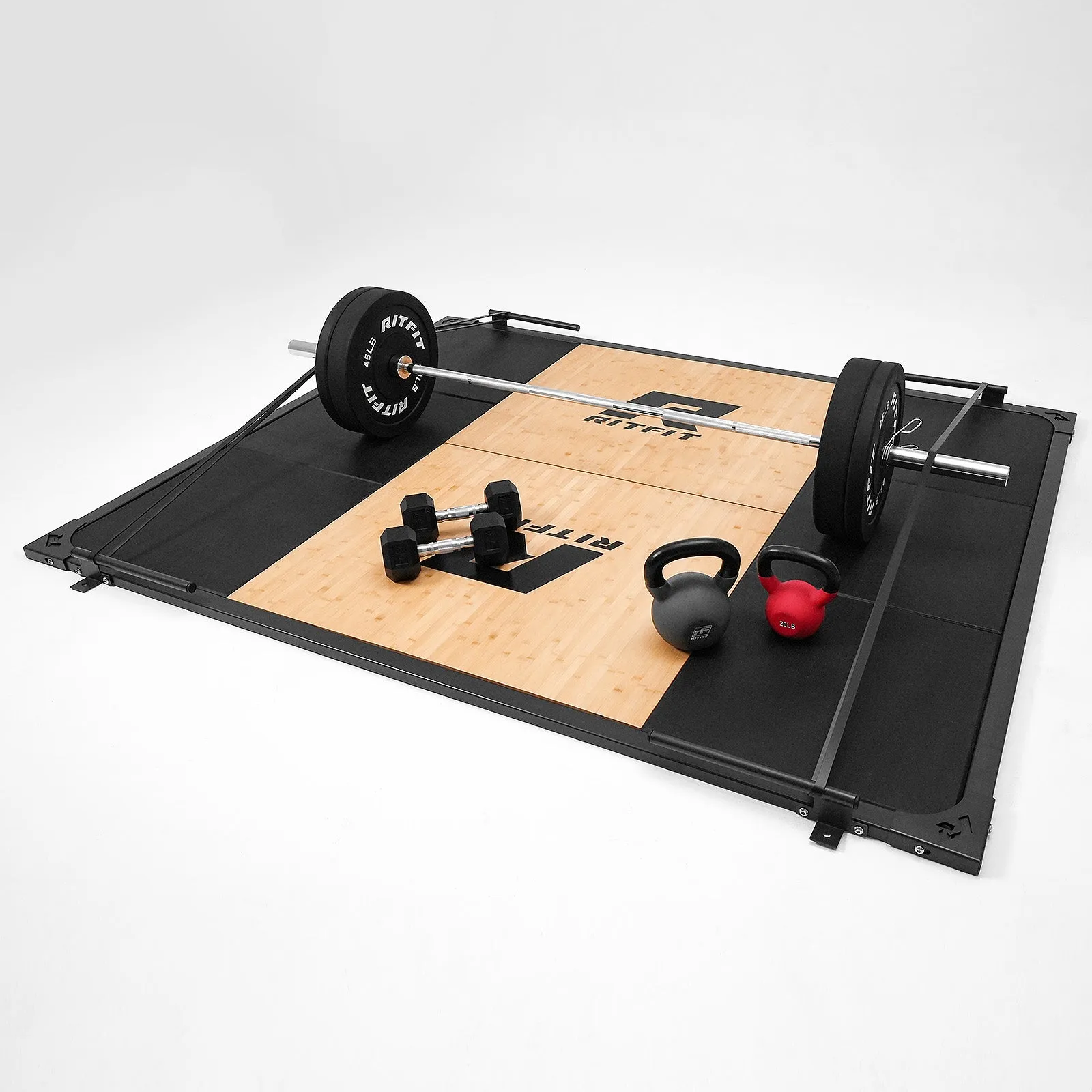 RitFit WLP01 Weightlifting Deadlift Platform Steel and Bamboo With Band Pegs