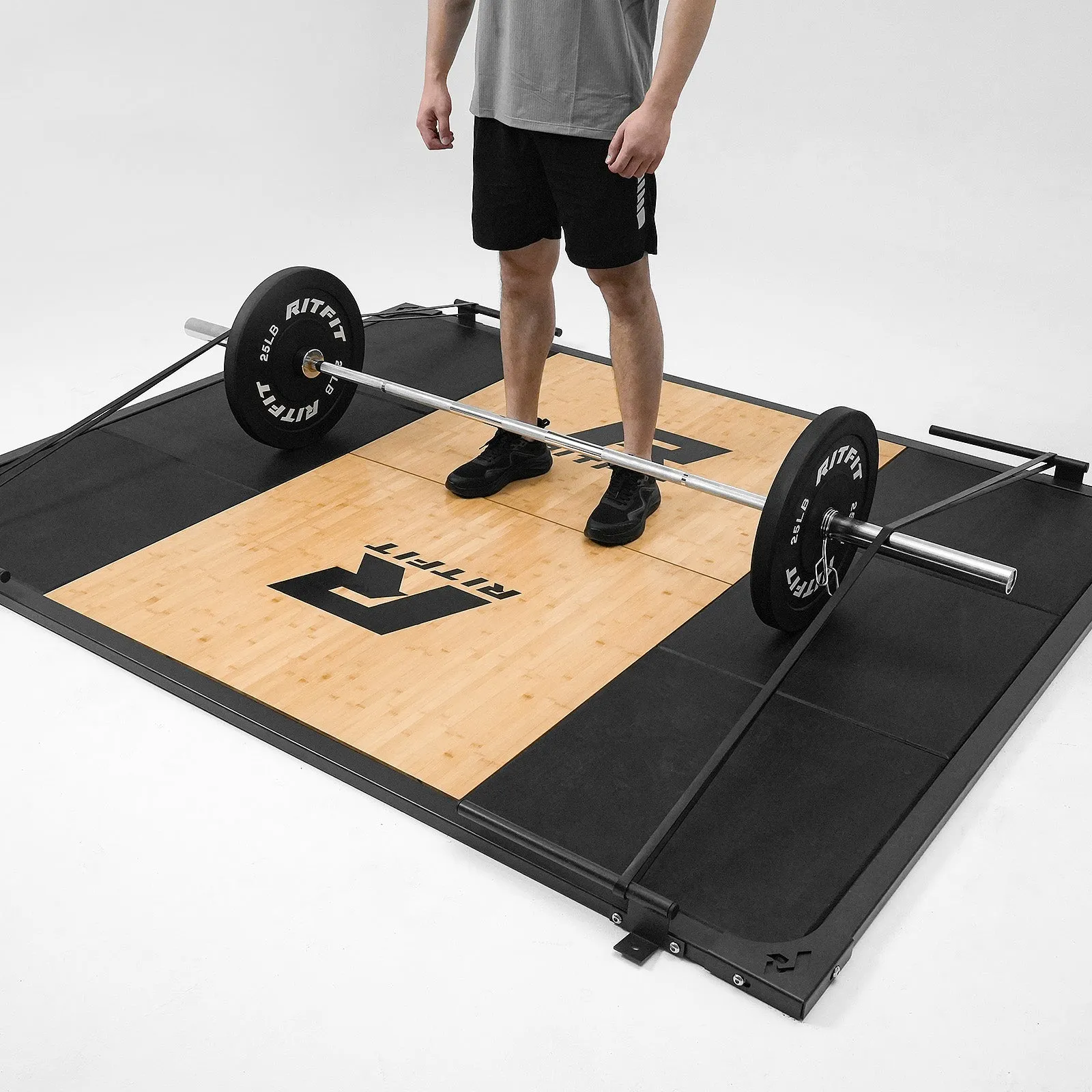 RitFit WLP01 Weightlifting Deadlift Platform Steel and Bamboo With Band Pegs