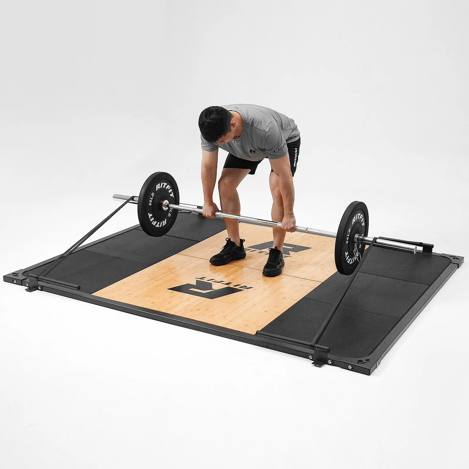 RitFit WLP01 Weightlifting Deadlift Platform Steel and Bamboo With Band Pegs